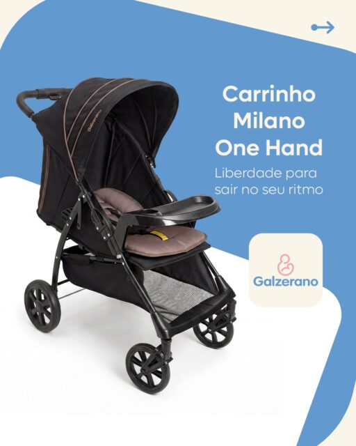 Com design inteligente, o Carrinho Milano One Hand Galzerano se ajusta rapidamente para acomodar o bebê com segurança e traz liberdade para a família seguir no seu ritmo durante todo o passeio. 

👉 Uso desde o nascimento até os 22 kg 
👉 Amplo porta-objetos com acesso pela frente 
👉 Desarme automático do encosto no fechamento 
👉 4 posições de encosto 
👉 Tecido removível e lavável 
👉 Acolchoado dupla face e macio, proporcionando mais conforto para o bebê 
👉 Cinto de segurança com abertura em apenas um clique 

Visite uma de nossas lojas parceiras e saiba mais. 💛 

#milanoonehand #carrinhodebebê #confortonopasseio #galzerano